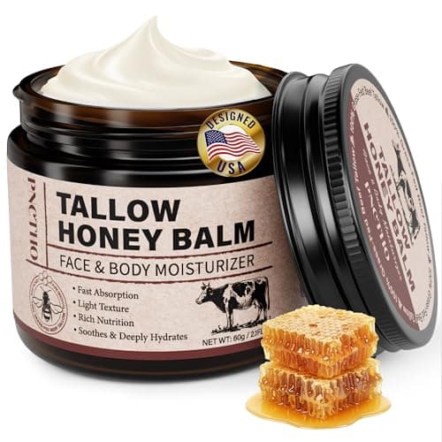 Pnctho Beef Tallow for Skin, Tallow and Honey Balm with 100% Grass-Fed Beef Tallow & Raw Wild Honey, Natural Face & Body Moisturizer for Deep Hydration, Barrier Repair, Soothing Relief 2.1 OZ