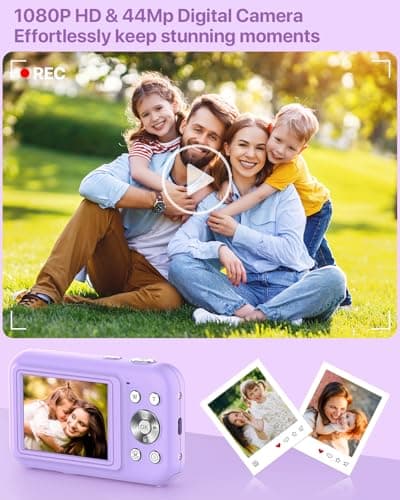 Digital Camera for Kids, FHD 1080P 44MP Vlogging Camera (Purple Color Cameras Without Card), 16X Zoom Point and Shoot Kids Digital Camera Compact Portable Rechargeable Cameras for Kids -Purple - Thumbnail 6