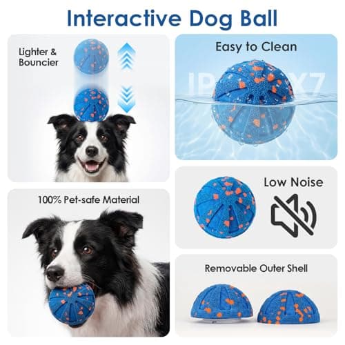 Interactive Dog Ball Toy for Medium Large Dogs, Durable E-TPU Bouncing Ball with Rechargeable Battery, Waterproof for Outdoor Play, Keeps Dogs Engaged (Orange) - Thumbnail 2