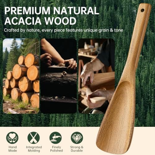 Wooden Spatula Spoon for Cooking, Multifunction Spatula with Built-In Resting Notch, Cooking Spoon for Nonstick Cookware, Natural Non-Toxic Acacia Wood Kitchen Utensils,12 x 2.8 Inch - Thumbnail 2