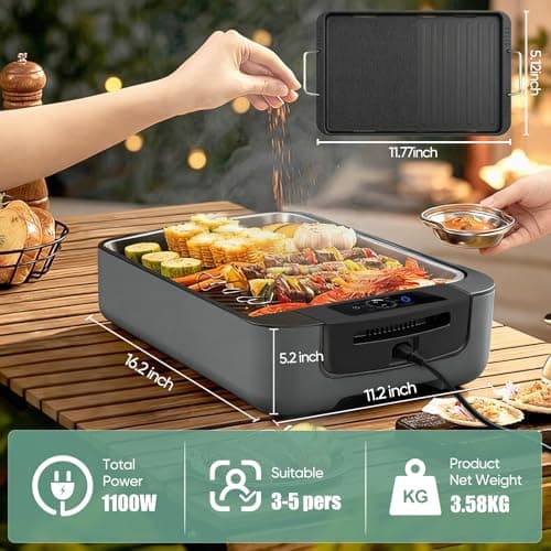 Amornest Smokeless Indoor Grill, Electric Indoor Grill for Korean BBQ with Dual-Turbo Smoke Extractor, LED Smart Display & Dual-Zone Nonstick Grill Plates, 6-Level Temp Control, Dishwasher Safe - Thumbnail 3