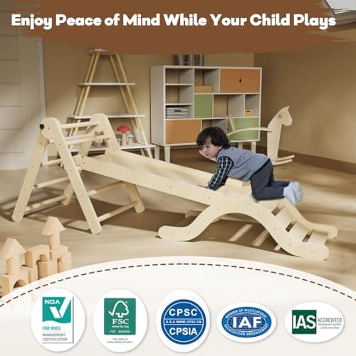 doowroodni Pikler Triangle Set 7in1 Toddler Climbing Toys Indoor Foldable Baby Climbing Toys Wooden Montessori Climbing Set with Arch, Ramp, Ladder for 1-3 Years, Jungle Gym for Kids (Natural) - Thumbnail 3