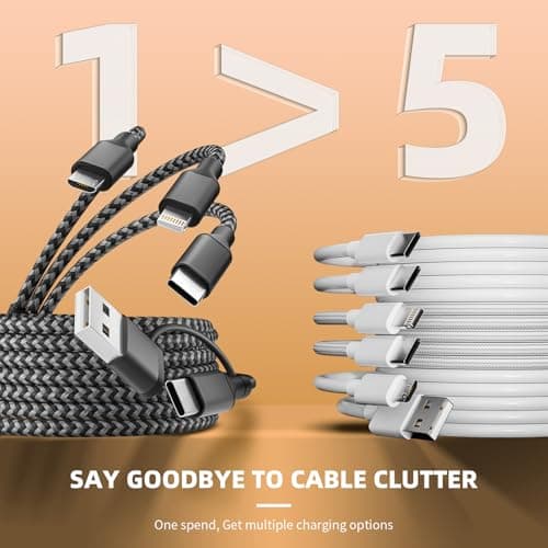 Multi Charging Cable 5 in 1, 2Pack 5FT USB C/A Multi Charger Cable to Type-C/Micro USB Port, Nylon Braided USB C Multiple Charger Cord for All Devices, Universal Phone Charger Cord for Cell Phones - Thumbnail 6