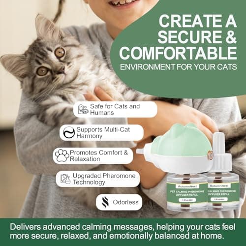 Cat Calming Diffuser Kit with 2 Plug-in & 4 Refills, Pheromone Diffuser for Cats Reducing Fighting, Scratching, Urine, Aggression, Anxiety, Fireworks, Vet Visits, Travel, 120 Day Supply, Safe Formula - Thumbnail 4