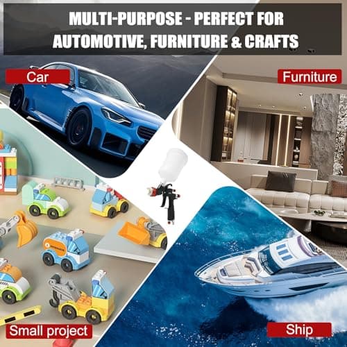 RRJ A610 LVLP Air Spray Gun Premium Kit, R500 LVLP Paint Gun Updated Version, 1.3/1.5/1.7mm Nozzles & Air Regulator Auto Paint Gun for House Painting, Car Primers and Top Coat - Thumbnail 6