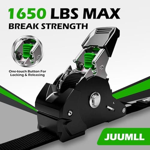 JUUMLL Retractable Ratchet Straps (4-Pack) 1” x 10ft - 1,650lb Break Strength, Heavy-Duty Auto Retracting Tie Down Straps for Cargo, Motorcycle, ATV, UTV, Kayak & Transport (Black) - Thumbnail 2