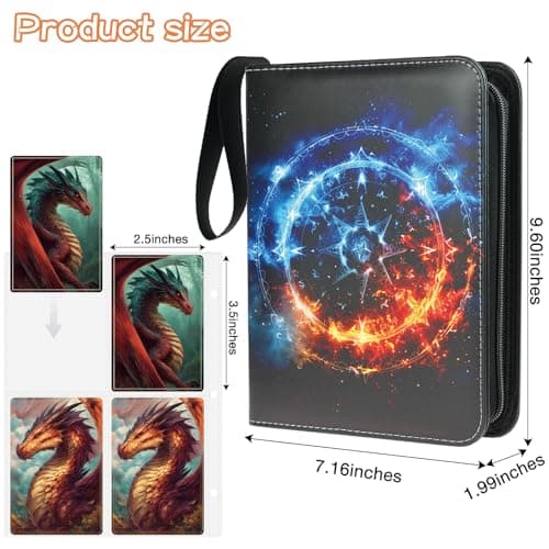 Trading Card Binder 4 Pocket, Fits 400 Cards with 50 Removable Sleeves, Portable TCG Album Folder for Standard Size Game Cards, Sports Card Holder Book for Collectors, Frostfire Fusion - Thumbnail 6