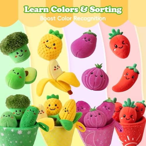 SAIMAND Baby Toys 6–12 Months, 16PCS My First Fruit Vegetable Sensory Toys for Babies Infants, Color Sorting Play Food with Crinkle & Rattle, Montessori Toys for 1 Year Old Toddlers Boys Girls - Thumbnail 4