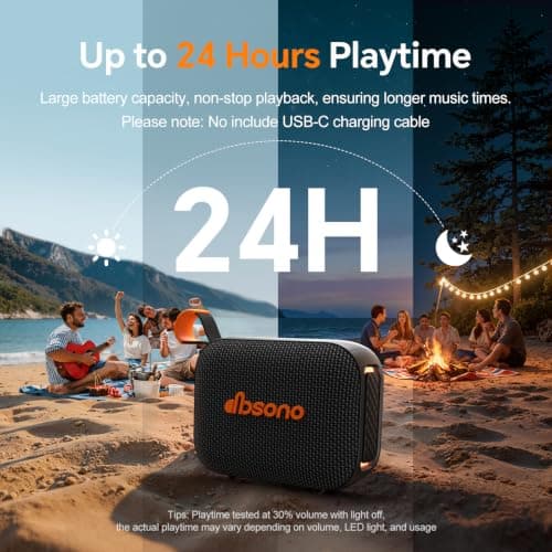 Portable Bluetooth Speaker Waterproof Gift: IPX5 HD Sound Up to 24H Playtime, TWS Pairing, Wireless Speakers with Lights, Travel Beach Essentials Birthday Gifts for Men Women Boys Girls-Black - Thumbnail 4