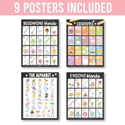 Hadley Designs Phonics Posters For Classroom -9 Sound Wall Classroom Phonics For Kindergarten & Elementary, Syllable Types, Long and Short Vowel Sounds, Digraphs & Blends,Chalkboard Bulletin Board Set - Thumbnail 3