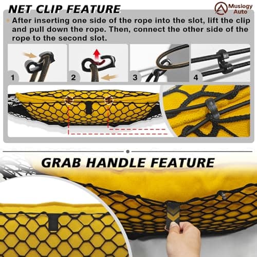 Muslogy Truck Bed Cargo Net Trunk Netting Compatible with 2024-2026 GMC Acadia | Chevy Traverse | 2025+ Buick Enclave Accessories, Pickup Cargo Organizer SUV Sedan Storage Net w/Heavy Duty Carabiners - Thumbnail 5