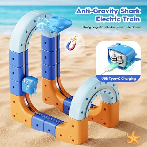 SnapGlowz Shark Electric Train Set Toys for Boys Girls 3-5: 3D Infinity Rail Cube Tracks for Kids Anti-Gravity Magnetic Train Easter Birthday Gifts STEM Toys for 3 4 5 6 7 8 Year Old Boy Girl (117PCS) - Thumbnail 4
