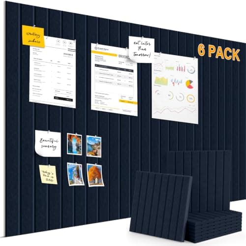 Large Felt Bulletin Board，36" x 24" 6 Pack Cork Board Alternative for Walls,Felt Wall Tiles for Office & Home Decor,Pin Board with 15 Pcs Pushpins and 40 Adhesive Tabs-Navy Blue