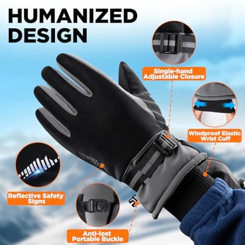 rivmount 3M Thinsulate Winter Gloves Men Women, Thermal Ski Gloves for Cold Weather with Warm, Touchscreen, Waterproof, Windproof for Outdoor, Running, Skiing, Cycling, Working, Snow Black-Gray Size M - Thumbnail 5