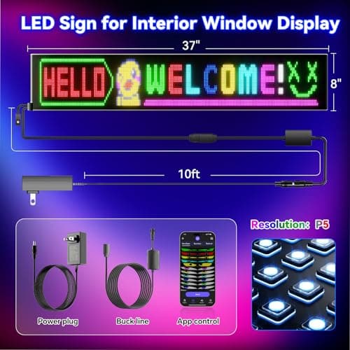 Large Programmable LED Sign, P5 Resolution Indoor Store LED Sign, Bluetooth APP, for Business Retail Shop Window Display (49"x 8") - Thumbnail 5