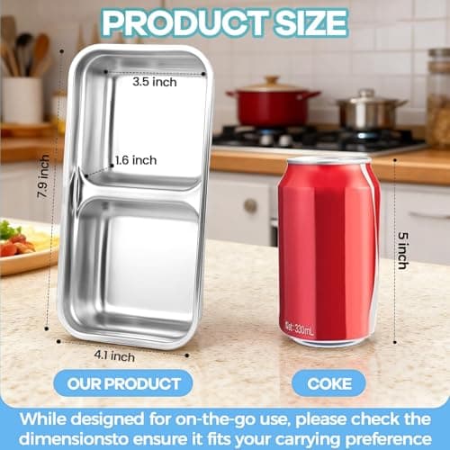 Gksuu 4 Pack Stainless Steel Snack Containers with Lids, 2-Compartment Reusable Food Storage Meal Prep Containers for Kids & Adults Lunch Boxes, School, Office, Travel, Camping (4) - Thumbnail 3