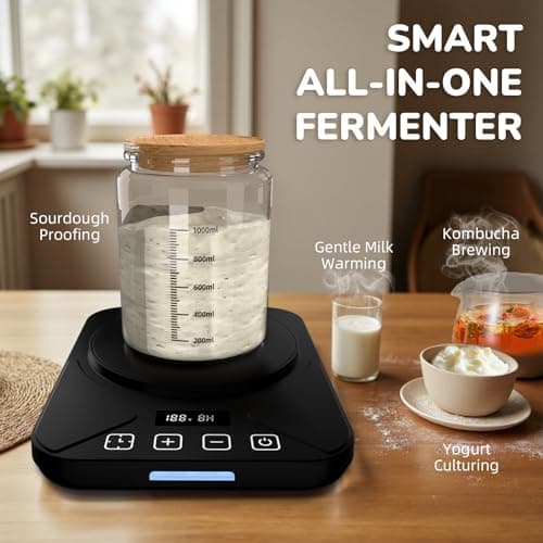 Sourdough Starter Warmer Mat - 24H Timer - Precise 1°F Thermostat Control (70-100°F) - Smart Memory Warming On/Off - Fits Jars Up to 40oz - Perfect for Home Baking (Gloss Black) - Thumbnail 5