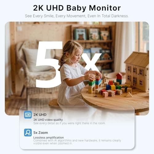 Ognee Baby Monitor with Camera and Audio, 24h Recording Playback, Baby Monitor with Crib Mount, 5" IPS 2K Display, SD Card, Remote Pan-Tilt-Zoom, 2-Way Talk, No WiFi, Night Vision, Safety Zone Alert - Thumbnail 4