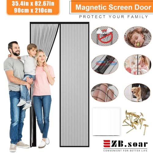 Magnetic Screen Door, Fit Door Size 32" x 80", Self Sealing Magnets,35.4 x 82.7In Screen Door,Keep Bugs Out,for Sliding Door, Front Doors(Black, 32 x 80 inches) - Thumbnail 2