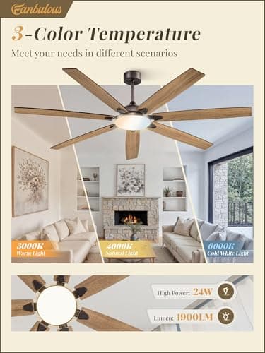 Fanbulous 72 Inch Large Ceiling Fans with Lights,Oil Bronze Modern Ceiling Fan with Quiet DC Motor, 3CCT, Indoor/Outdoor Ceiling Fan with Dual Finish Reversible 7 Blades, Timer for Living Room, Patio - Thumbnail 4