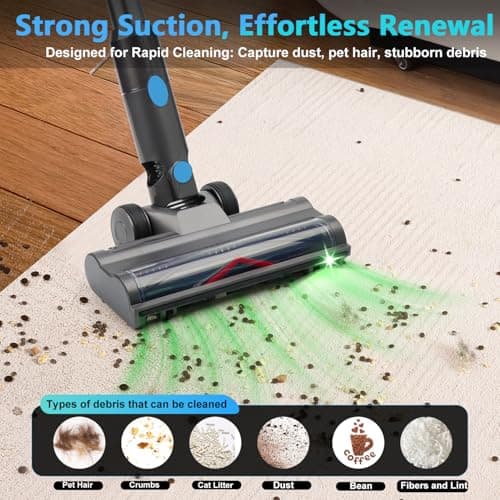 Cordless Stick Vacuum Cleaner: 45kPa Powerful Suction & 60Min Runtime, Self-Standing with Green Light & Anti-Tangle Brush, Rechargeable Lightweight Vacuum for Home Pet Hair on Carpets and Hard Floors - Thumbnail 4