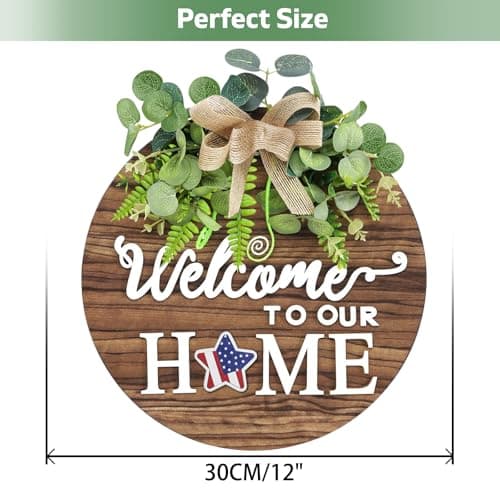 Interchangeable Seasonal Welcome Sign Front Door, Rustic Round Wood Wreaths Wall Hanging Outdoor Decor, Farmhouse, Porch, for Spring Summer Fall All Seasons Holiday Home Decor (Brown) - Thumbnail 3