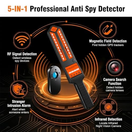 KEULGOUL Hidden Camera Detector & GPS Tracker Finder, RF Signal Scanner Anti-Spy Device with Magnetic Field Detection, Infrared Lens Finder & Stranger Intrusion Alarm, Portable Bug Sweeper - Thumbnail 2