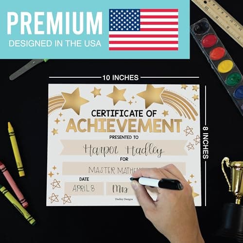 Premium Real Gold Foil Classroom Award Certificates for Students -25 Certificate of Achievement Awards, Certificate Paper, Preschool Graduation Certificates, Kindergarten Diploma, Star Student Honors - Thumbnail 4
