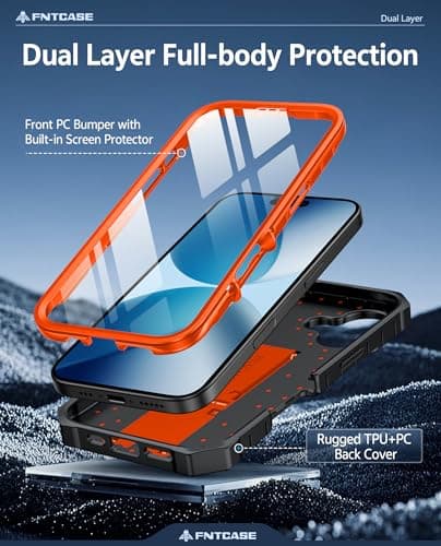 FNTCASE for iPhone 17 Phone Case: Military Grade Drop Proof Protection Mobile Cover with Kickstand | Matte Textured Rugged Shockproof TPU | Protective Sturdy Phone Case - 6.3 inch Orange - Thumbnail 3