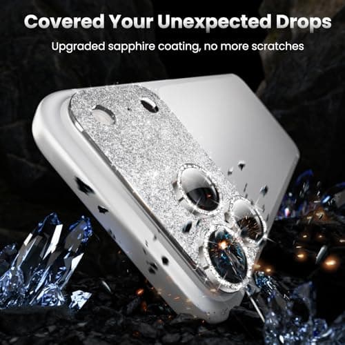 YWXTW for iPhone 17 Pro Max Camera Lens Protector, [Upgraded Glitter Design] Full Bling Sparkly Diamond Tempered Glass Screen Protector Metal Camera Cover Accessories (Glitter Silver, iPhone 17 Pro Max) - Thumbnail 3