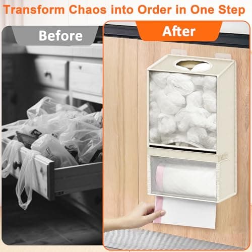 Spaclear Plastic Bag Holder - Large Wall Mount Grocery Bag Holder & Dispenser for Home Kitchen, 2-in-1 Space-Saving Durable Organizer House Necessities, Beige - Thumbnail 3