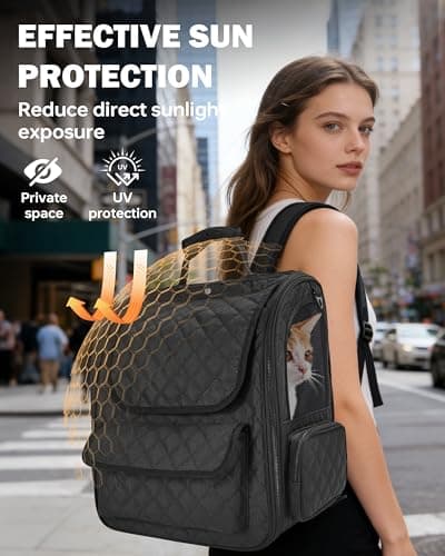 Cat Backpack Carrier with Detachable Round Play Tunnel, 2 in 1 Expandable Cat Backpack with Breathable Mesh,Cat Carrying Backpack for Cat 17lbs & Small Dog 13lbs,Black. - Thumbnail 6