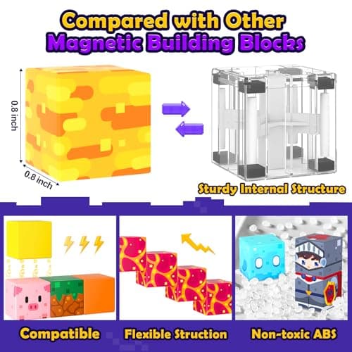 Soyee Magnetic Blocks 200 PCS - Magnetic Building Cubes Toys Build Mine Magworld Craft Cubes Portal Theme STEM Toys for Kids Ages 3-5 4-8 8-12 Birthday Gifts Boys Toys Ages 6-8 - Thumbnail 3
