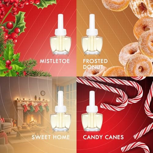 Plug-In Air Freshener Refills 12 Pack – Sweet Home, Frosted Donut, Mistletoe & Candy Canes Scents – for Home & Bathrooms – Compatible with Air Wick & Glade, Not Include Glade Plus - Thumbnail 5