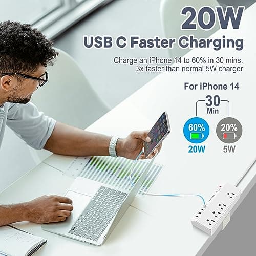 Desk Clamp Power Strip USB C - Charging Station for Multiple Devices - Multi Plug Outlet Extender - Desktop Mount Surge Protector with 4 Outlets 4 USB Ports for Phone, Tablet, Computer - Thumbnail 3