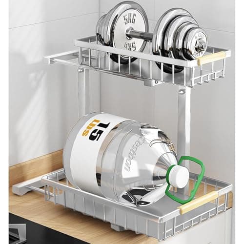 Merrylun Under Sink Organizers,5 Adjustable Height，Metal Pull Out Under Sink Organizers and Storage Shelves with Sliding Drawer (White, 2 pack) - Thumbnail 6