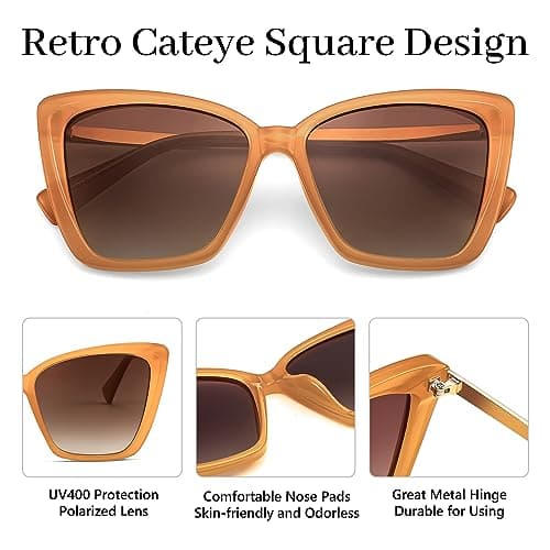 FEISEDY Trendy Polarized Women Sunglasses, Retro Womens Square Cat Eye Sun Glasses B4134 - Thumbnail 4
