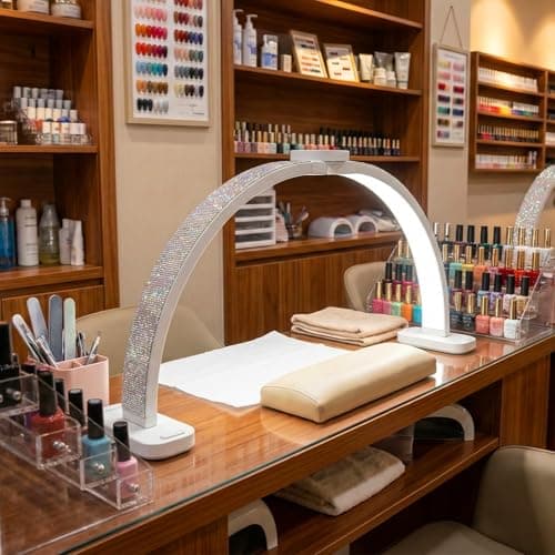 obcd Half Moon Light for Nail Desk 31" Foldable LED Nail Desk Lamp with Phone Holder, Professional Nail Tech Light for Manicure & Beauty Studio