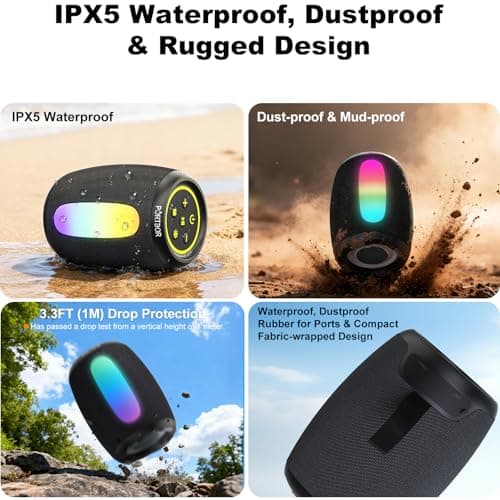 Portable Bluetooth Speaker, 2026 Powerful Stereo Loud Sound Wireless Speaker, 8 LED Modes, IPX5 Waterproof, Up to 36H Playtime, BT 5.3 with AUX, TWS Pairing, for Outdoor/Home/Party/Beach, Ideal Gifts - Thumbnail 6