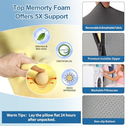 Reading Pillow for Sitting in Bed, 22”H Bed Rest Pillows with Arms, Back Pillows for Sitting Up, Ergonomic Lumbar Support Cushion for Reclining, Gaming, Work, Resting, Watching TV, (Grey&Darkgrey) - Thumbnail 6