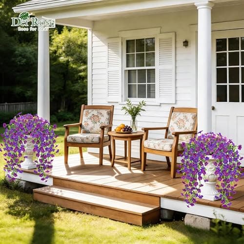 Der Rose Artificial Hanging Flowers for Outdoors UV Resistant Fake Hanging Plants for Spring Decoration, Realistic Silk Flowers with Trailing Vines for Porch Patio Balcony Fence Garden Decor - Thumbnail 4