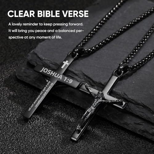 Easter Basket Stuffers-Crucifix Jesus Cross Necklace for Men Women, 20in Gold Black Silver Mens Cross Pendant Chain Simple Jewelry Gifts for Happy Easter, Confirmation, First Communion, Baptism - Thumbnail 2