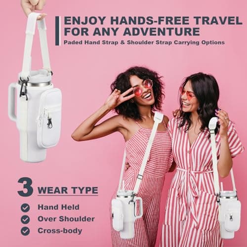 BULKITEM Water Bottle Carrier Bag with Phone Pocket for Cream Stanley 40 oz Tumbler with Handle, Cream Insulated Neoprene Cup Holder Pouch Strap for Stanley Cup Accessories - Thumbnail 5