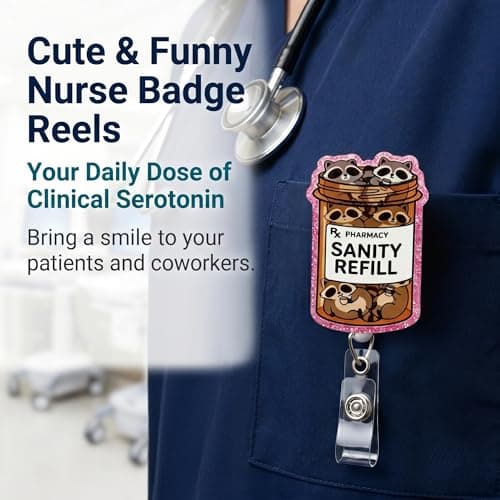 Retractable Badge Reel with Alligator Clip, Heavy Duty, Cute Funny ID Name Tag Holder for Nurses, Doctors, Teachers, and Office (Pink-Procyon lotor) - Thumbnail 3