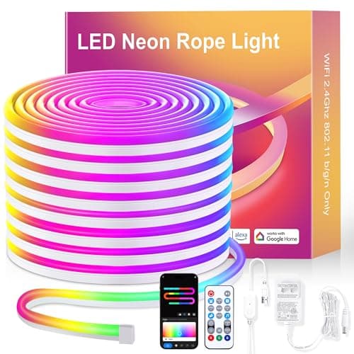 Neon Rope Lights, 16.4ft Smart RGB+IC LED Strip Lights with App & Remote Control, IP67 Waterproof Flexible Neon String Lights for Bedroom, Music Sync, DIY Multiple Modes for Wall Gaming Christmas Home