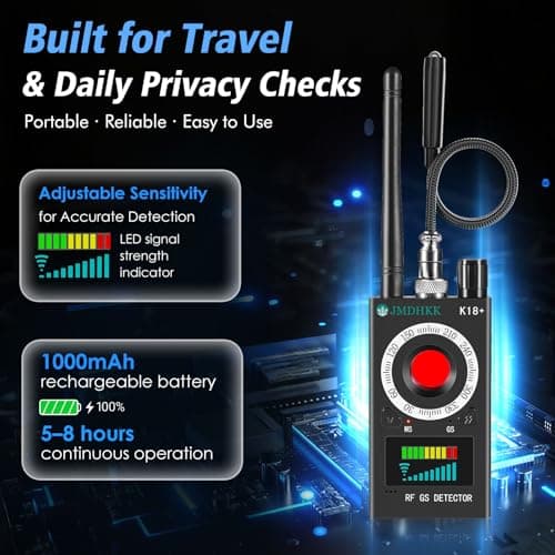 JMDHKK K18+ Hidden Camera Detector, Spy Camera Finder, Bug Detector, Magnetic Field Detector, Listening Device Detector – Privacy Protection Tool for Home, Office, Hotel, and Travel Security(Black) - Thumbnail 5