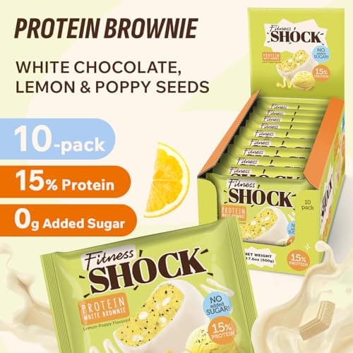 Fitness SHOCK Lemon Poppy Seed Protein White Brownie - No Added Sugar, 7.5g Protein, Low Carb Guilt-Free Dessert - 0g Added Sugar, 10g Net Carbs, 5g Fiber, Non-GMO - 10 x 50g - Thumbnail 3