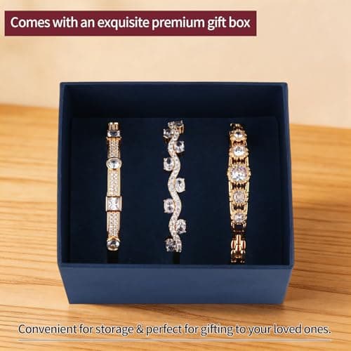 3 Pack 18K Gold Plated Bangles Bracelet Set for Women, Dainty Vintage Trendy Fashion Jewelry, Ideal Gift for Birthday Christmas Valentine's Day Mother's Day for Girlfriend Wife Mom Sister - Thumbnail 6