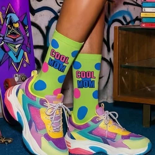ZAOMENG Cool Mom Socks Funny Crew Socks for Women,Gift for Mom,Cotton Blend,Polka Dot Funky Bold Style,Vivid Novelty Socks for Mom,Birthday,New Mom Gifts,Mother’s Day Present - Thumbnail 2