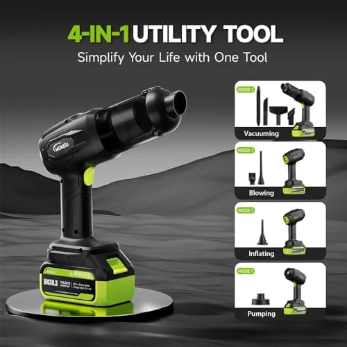 WOKEGI Handheld Car Vacuum Cordless, Portable Cars Vacuum Cleaner with 40000Pa High Power & Suction, Powerful 4-in-1 Hand Held Air Duster Fast Cleaning for Car,Home,Office,Pet Hair (Green) - Thumbnail 3